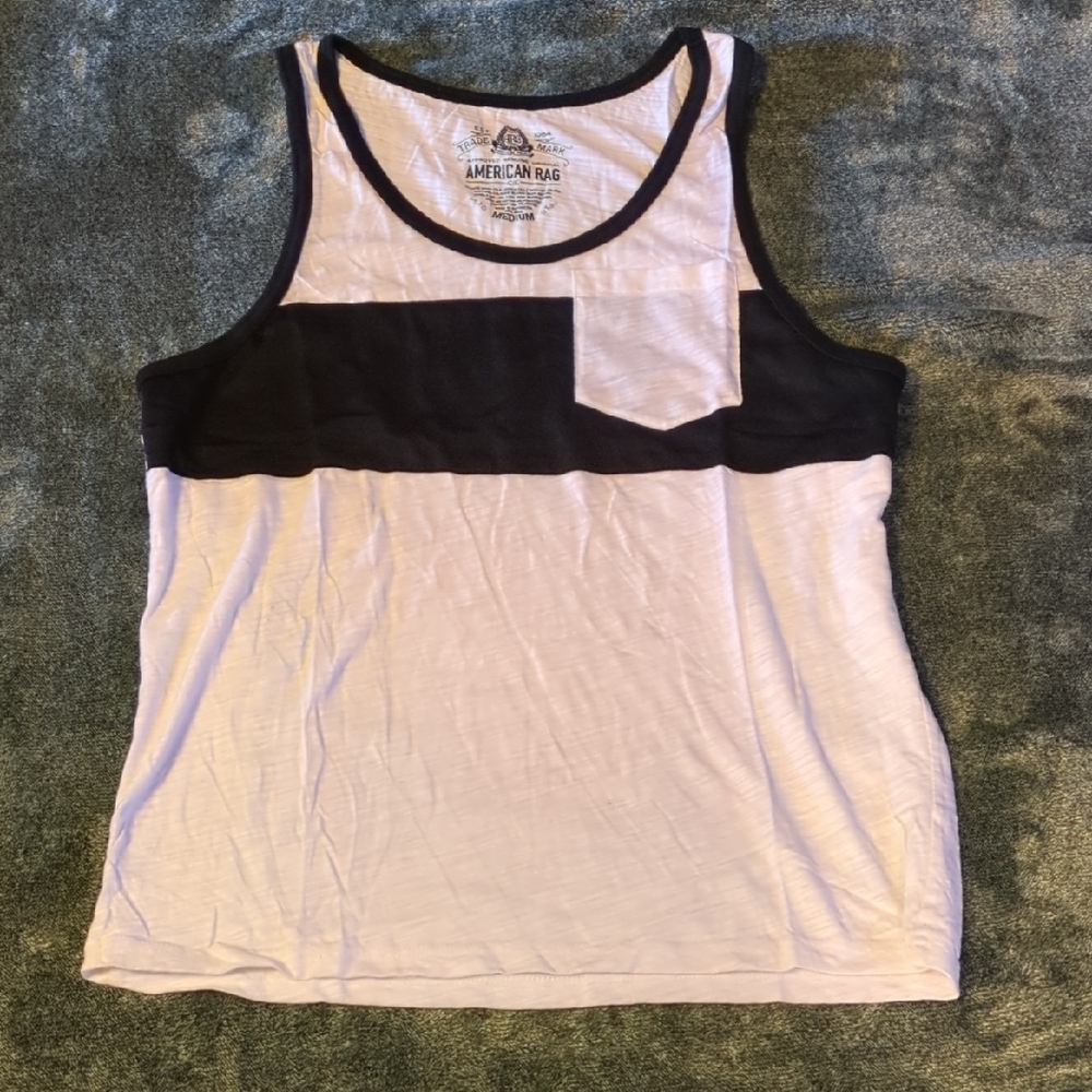 American Rag Men's Black and White Contrast Pocket Tank